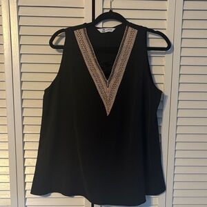 Cupshe Black Blouse with Tan Lace Detail